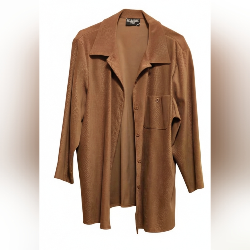 Brown Button-Up Or Light Jacket Women Size 2X Vintage 1980 Snake Skin Print
